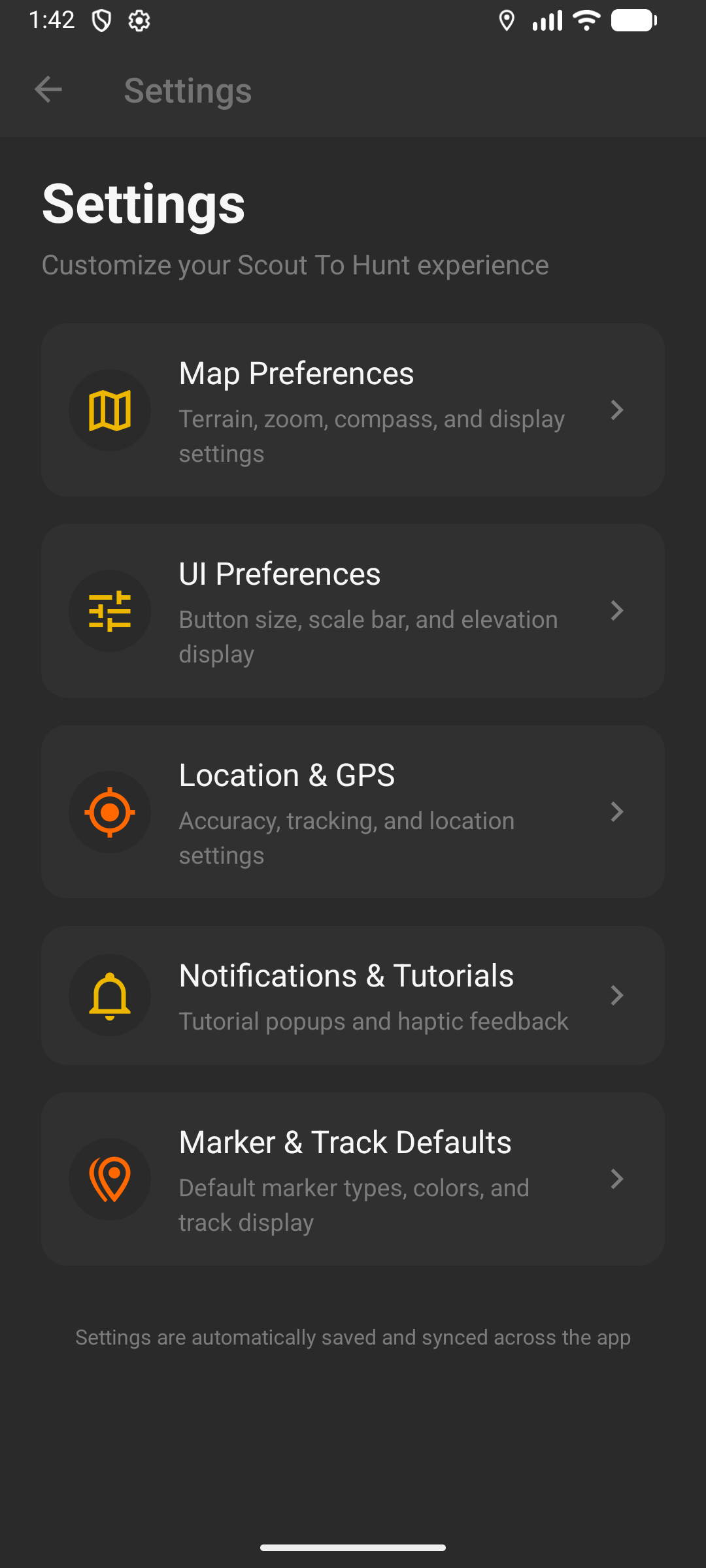 Settings menu - Customize your Scout To Hunt experience