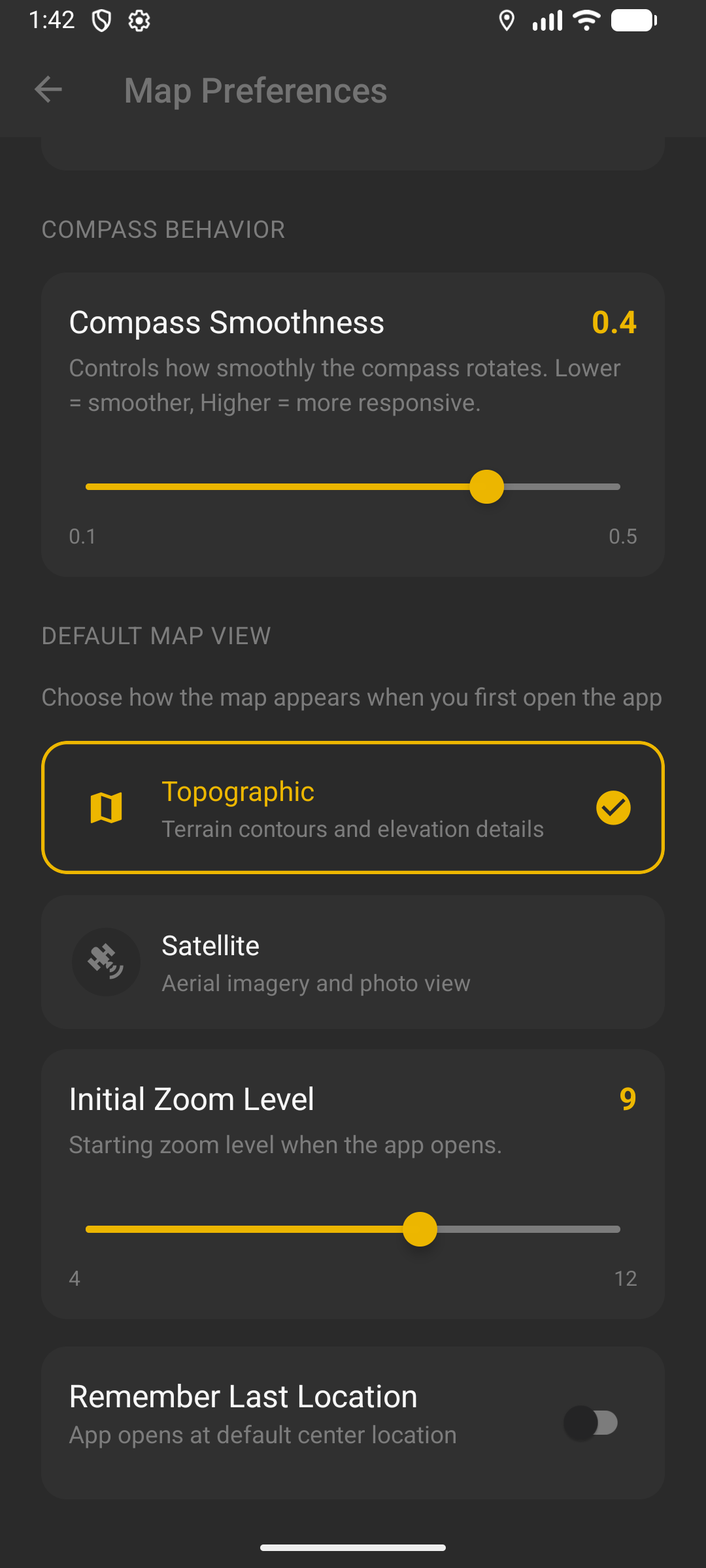 Map preferences - Topographic and satellite views