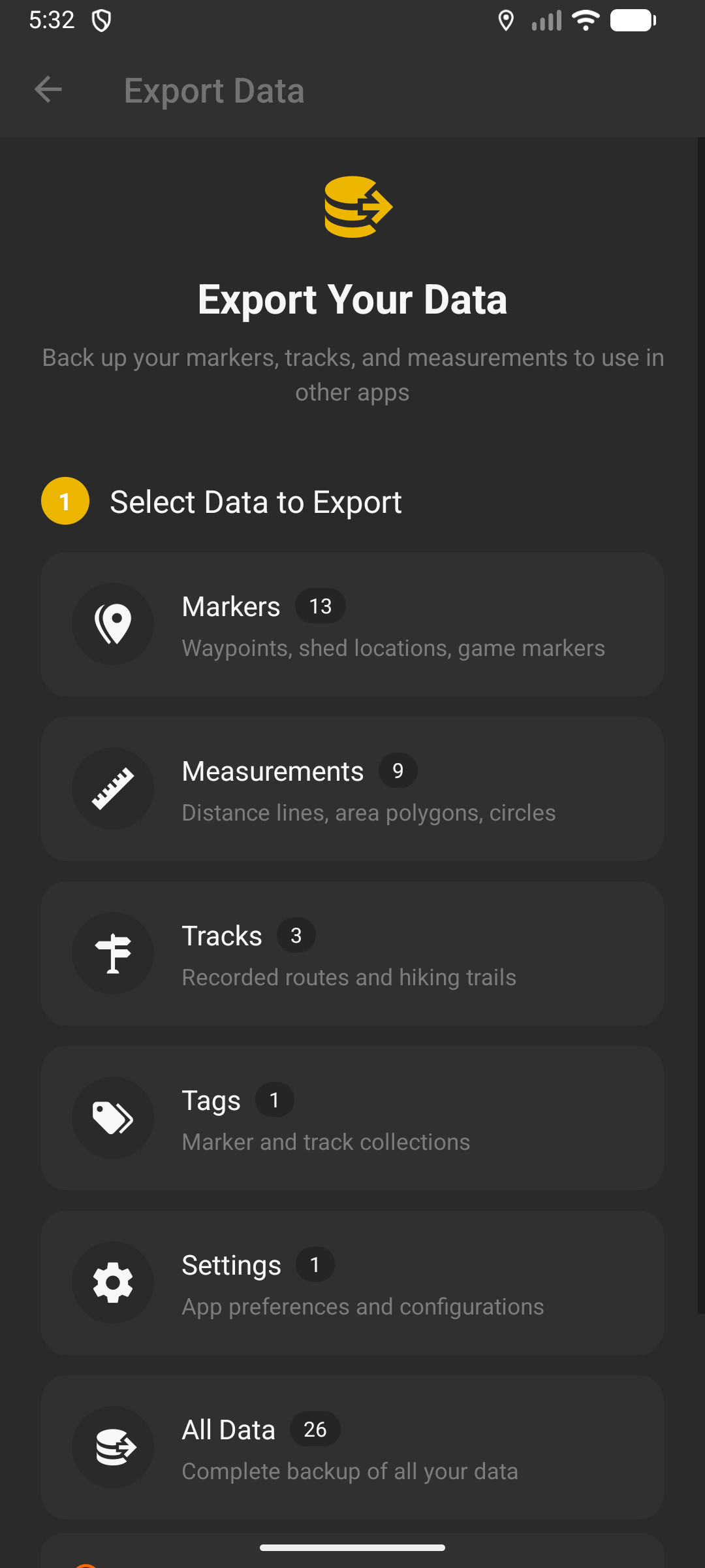 Export data - Back up markers, tracks, and measurements