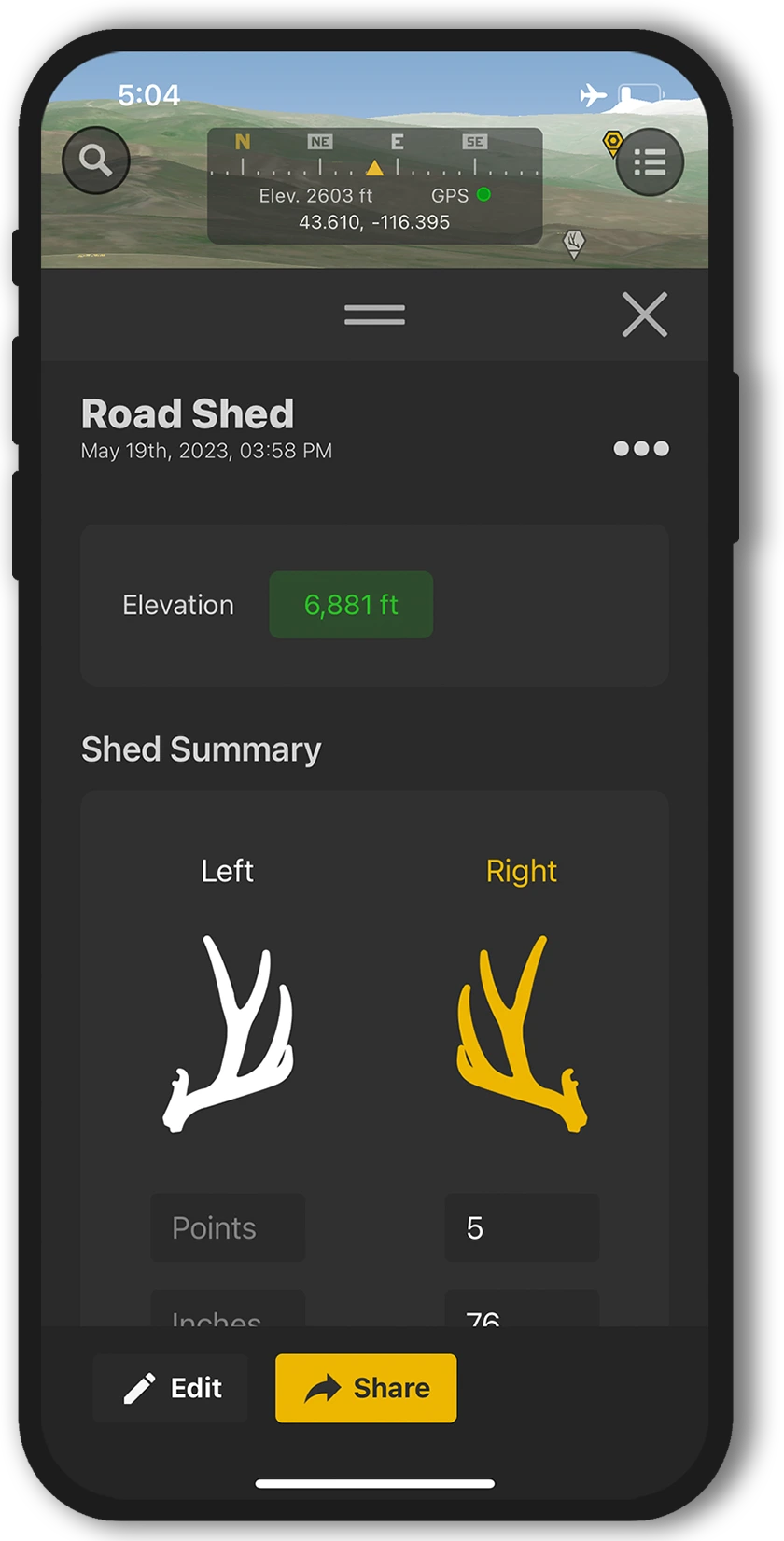 Digital shed hunting journal and stats